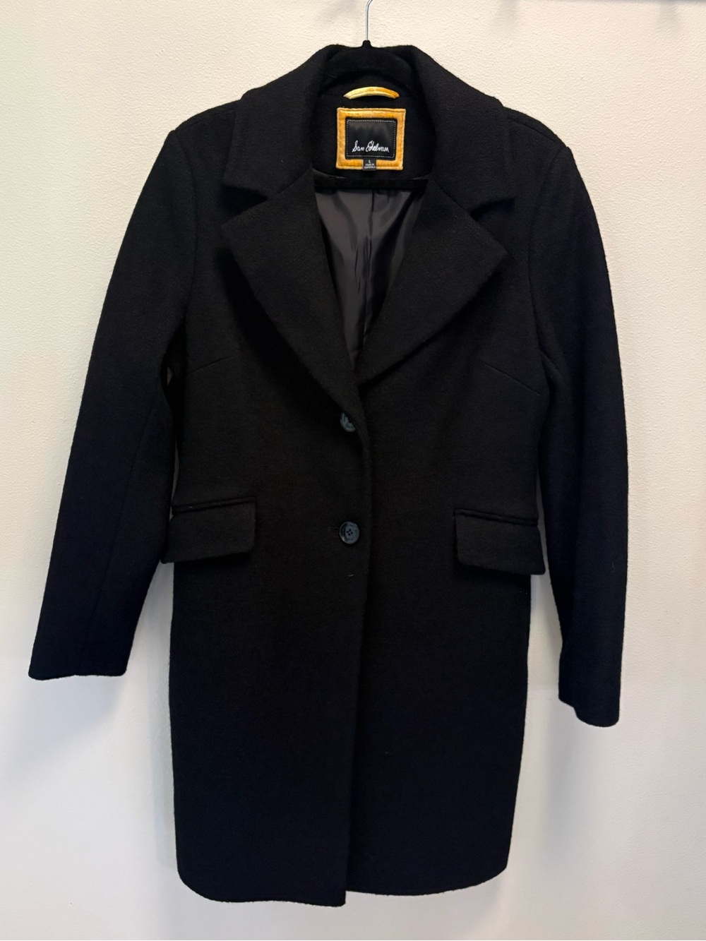 Sam Edelman Black Wool Pea Coat with Notch Lapels